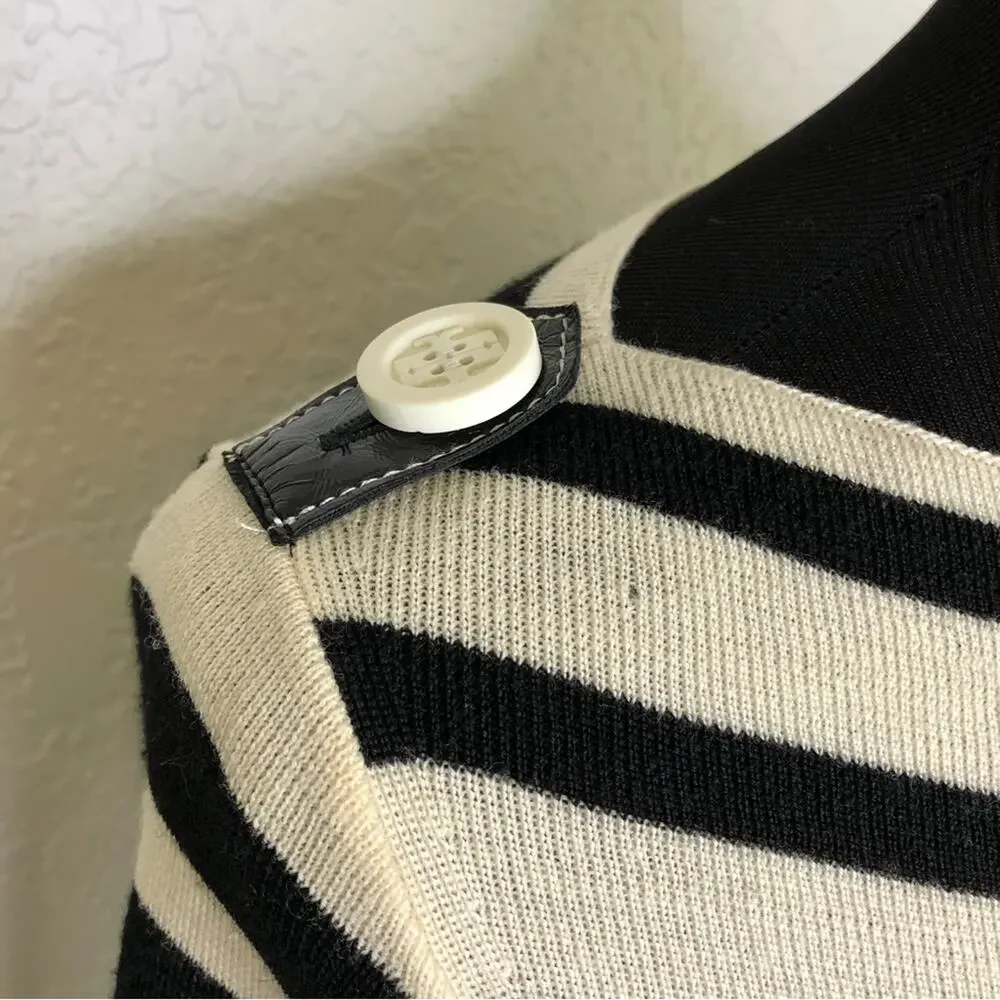 Tory Burch black and cream striped wool sweater size Extra Small
